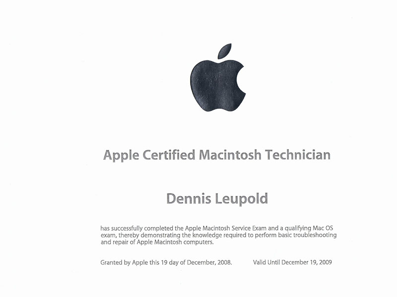 Apple Certified Macintosh Technician Zertifikat