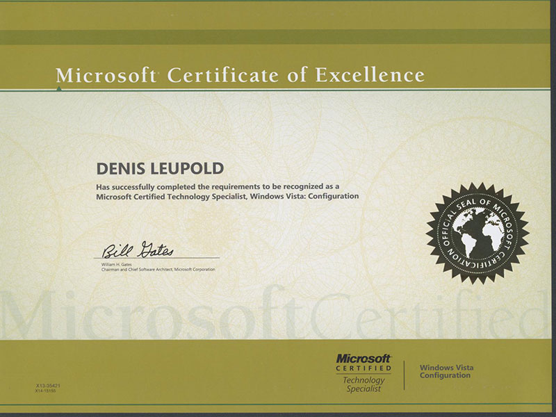 Microsoft Certified Technology Specialist Zertifikat